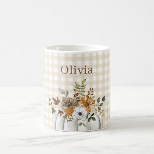 Rustic Watercolor Floral Pumpkin Custom Name Coffee Mug