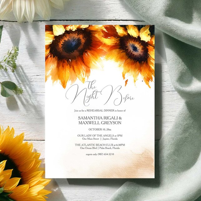 Rustic Watercolor Floral Rehearsal Dinner Invitation (Rehearsal dinner invitations rustic watercolor sunflowers)
