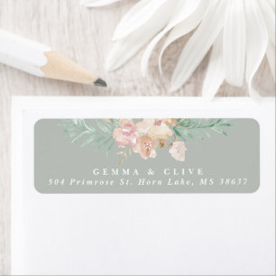 Rustic Watercolor Floral Sage Green Return Address