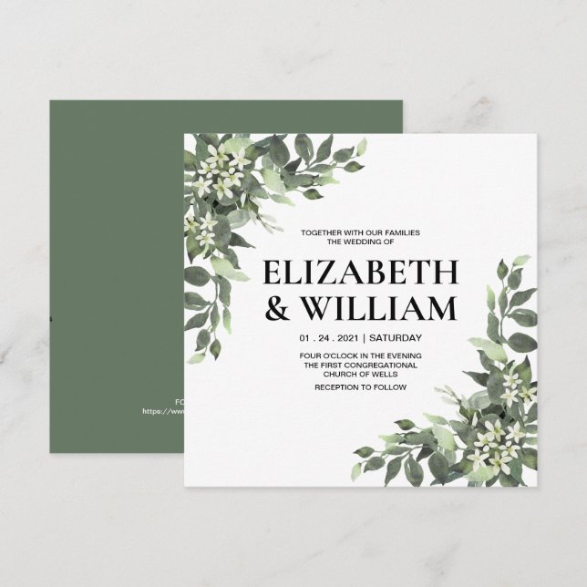 Rustic Watercolor Floral Script Wedding Invitation (Front/Back)