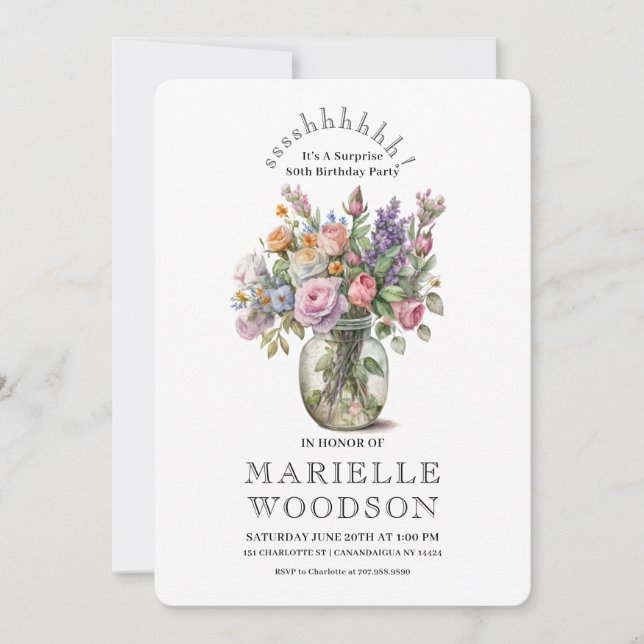 Rustic Watercolor Floral Surprise 80th Birthday  Invitation (Front)