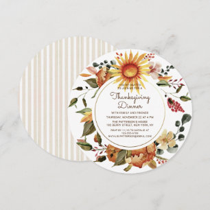 Rustic Watercolor Floral Thanksgiving Dinner Invitation
