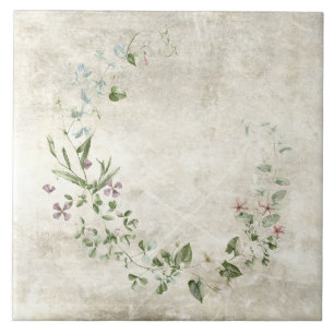 Rustic Watercolor Floral Tile