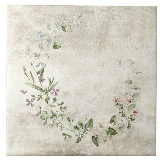 Rustic Watercolor Floral Tile (Front)