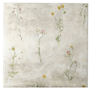 Rustic Watercolor Floral Tile