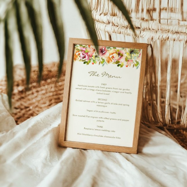 Rustic Watercolor Floral Wedding Custom Menu (Creator Uploaded)