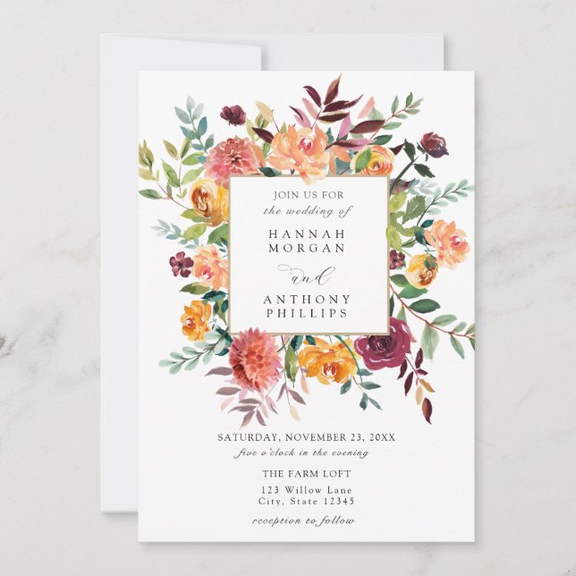 Rustic Watercolor Floral Wedding invitation (Front)