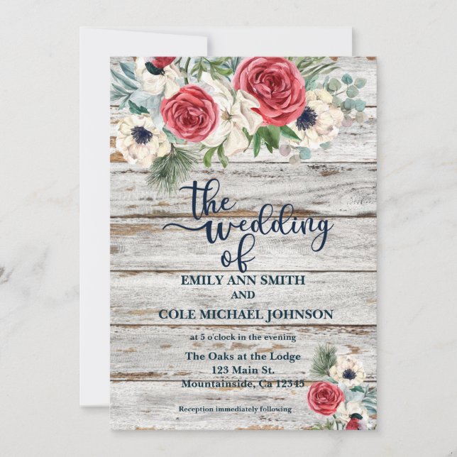 Rustic, Watercolor Floral Wedding Invitation (Front)