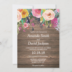 Rustic Watercolor Floral Wedding Invitation