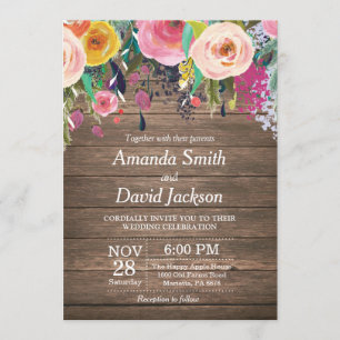 Rustic Watercolor Floral Wedding Invitation