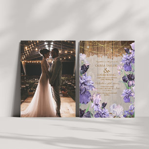 Rustic Watercolor Floral Wedding Photo Invitation