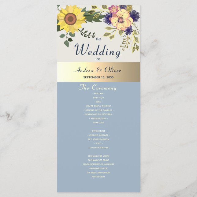 Rustic Watercolor Floral Wedding Program Programme (Front)