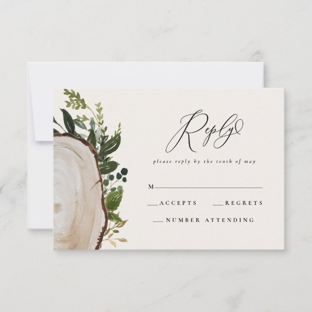 Rustic watercolor floral wedding reply RSVP card (Front)