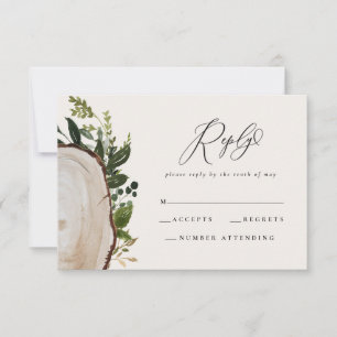Rustic watercolor floral wedding reply RSVP card