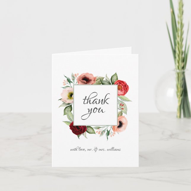 Rustic Watercolor Floral Wedding Thank You (Front)