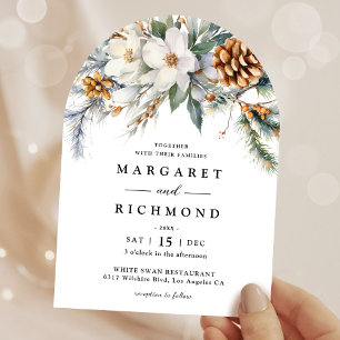 Rustic Watercolor Floral Winter Arch Wedding Invitation