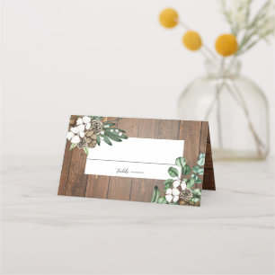 Rustic Watercolor Floral Winter Wedding Place Card