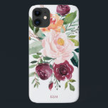 Rustic Watercolor Floral with Monogram iPhone 11 Case<br><div class="desc">Beautifully feminine with rustic charm, this rustic floral design features a bouquet of watercolor roses, mixed flowers and greenery in a trendy colour scheme of burgundy, pink and russet orange with trailing greenery. A text template is included to personalise this design with your desired monogram initials, name or other desired...</div>