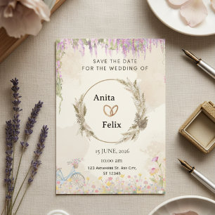 Rustic Watercolor Floral Wreath Save the Date Invitation