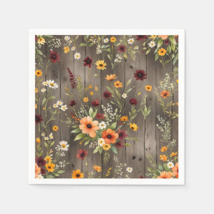 Rustic Watercolor Florals with Wildflowers  Napkin