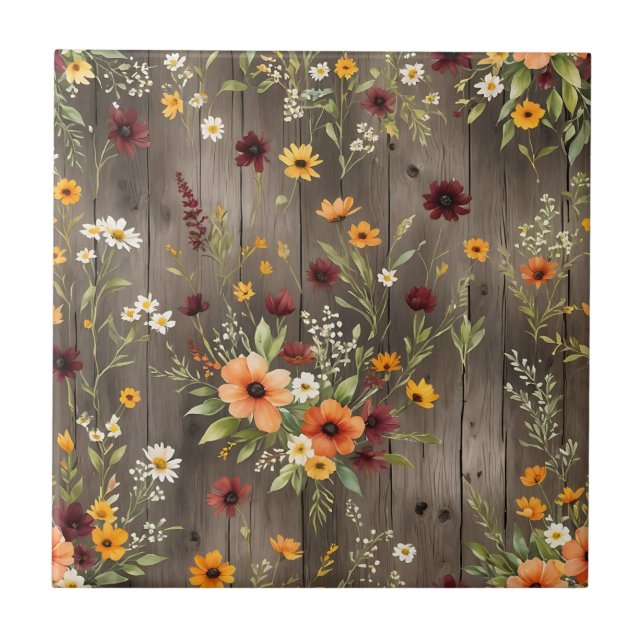 Rustic Watercolor Florals with Wildflowers  Tile (Front)