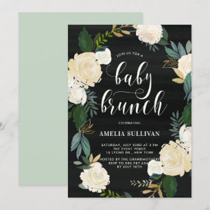 Rustic Watercolor Flowers Baby Showers Brunch Invitation