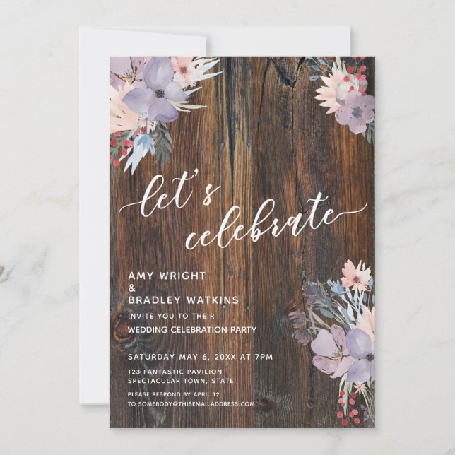 Rustic Watercolor Flowers Boho Let's Celebrate Invitation (Front)