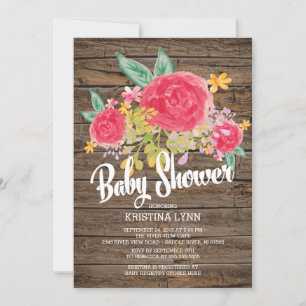 Rustic Watercolor Flowers Girls Baby Shower Invitation