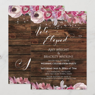 Rustic Watercolor Flowers & Lights We Eloped Invitation