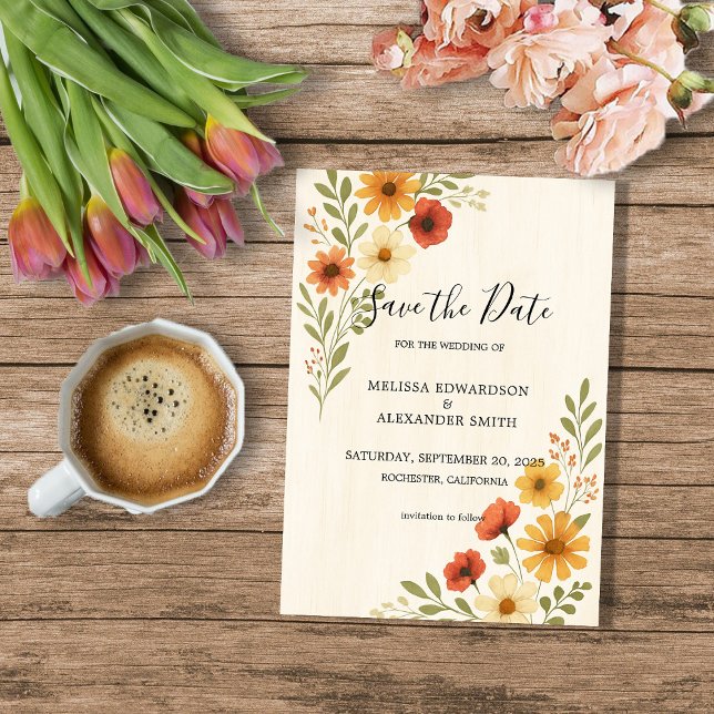Rustic Watercolor flowers wedding Save the date Invitation (Rustic Watercolor flowers boho wedding Save the date Invitation)