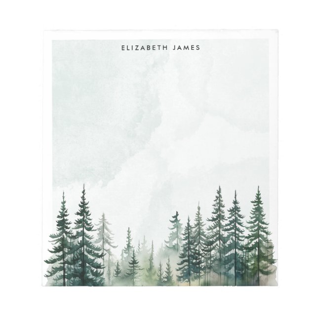 Rustic Watercolor Foggy Pie Forest Personalised  Notepad (Front)