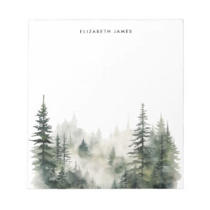 Rustic Watercolor Foggy Pie Forest Personalised  Notepad