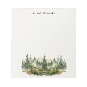 Rustic Watercolor Foggy Pie Forest Personalised  Notepad