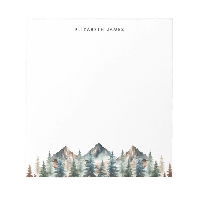 Rustic Watercolor Foggy Pie Forest Personalised  Notepad (Front)