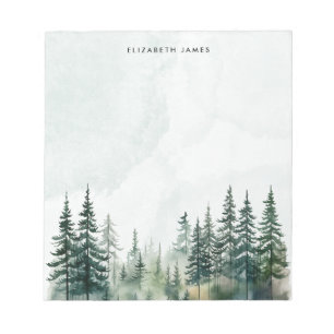 Rustic Watercolor Foggy Pie Forest Personalised Notepad