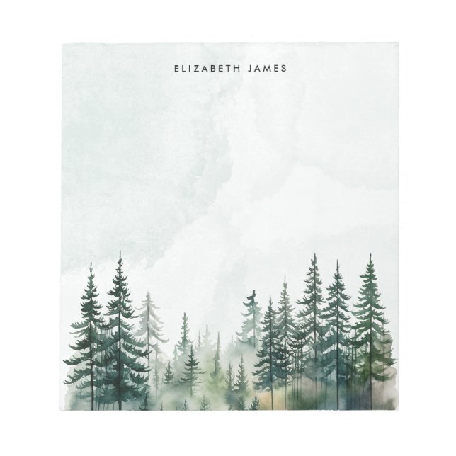 Rustic Watercolor Foggy Pie Forest Personalised  Notepad (Front)