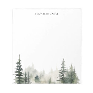 Rustic Watercolor Foggy Pie Forest Personalised  Notepad