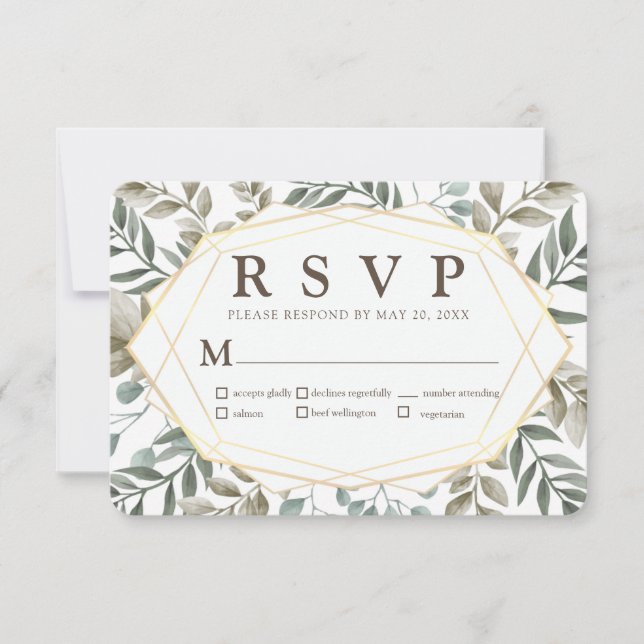 Rustic Watercolor Foliage Geometric Wedding RSVP (Front)