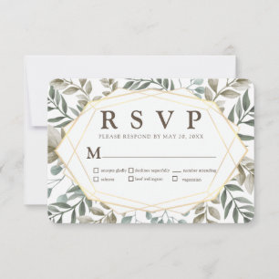 Rustic Watercolor Foliage Geometric Wedding RSVP Card