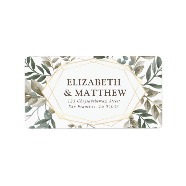 Rustic Watercolor Foliage Wedding Address Label (Front)