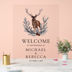 Rustic Watercolor Forest Deer Wedding Welcome Acrylic Sign