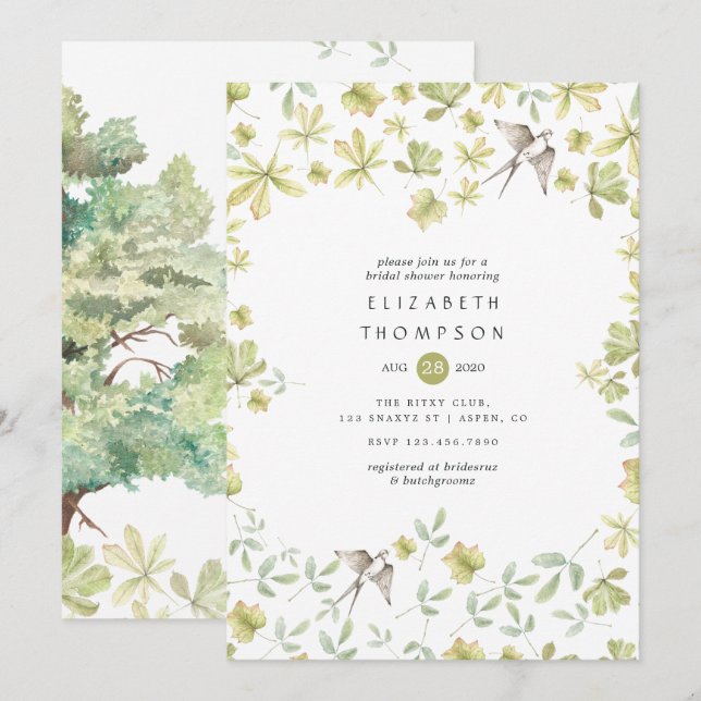 Rustic Watercolor Forest Invitation (Front/Back)