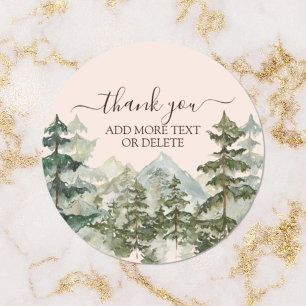 Rustic Watercolor Forest & Mountain Thank You Classic Round Sticker