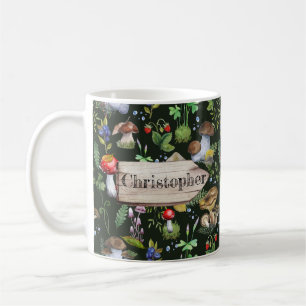 Rustic Watercolor Forest Mushrooms Plants Berries Coffee Mug