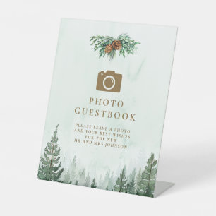 Rustic Watercolor Forest Photo Guest Book Wedding Pedestal Sign