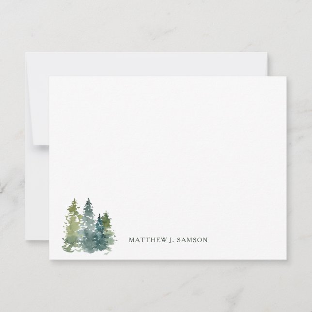 Rustic Watercolor Forest Stationery Note Card (Front)