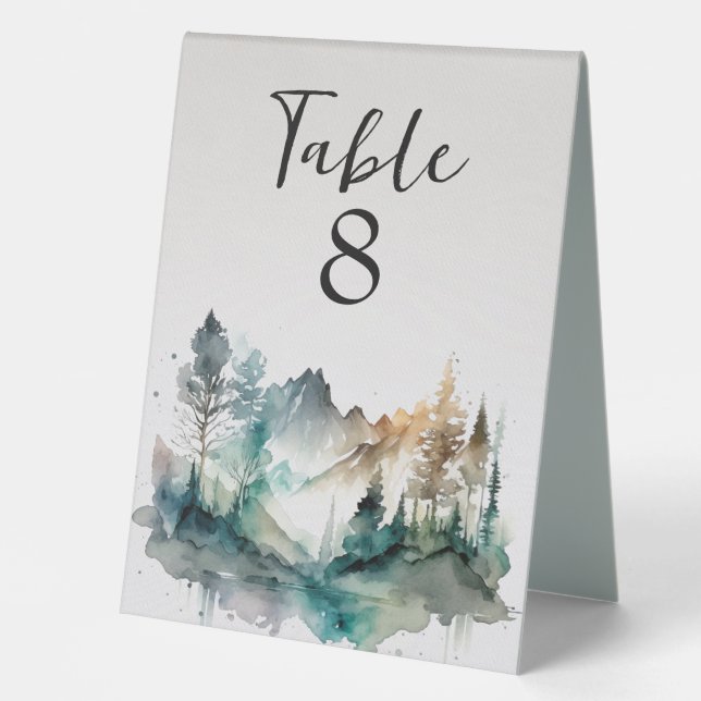 Rustic Watercolor Forest Table Number (Front)