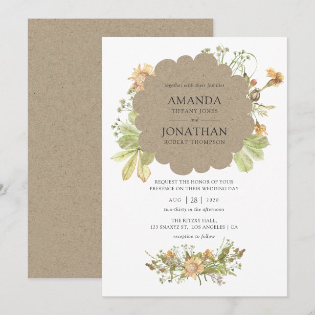 Rustic Watercolor Forest Wedding Invitation (Front/Back)