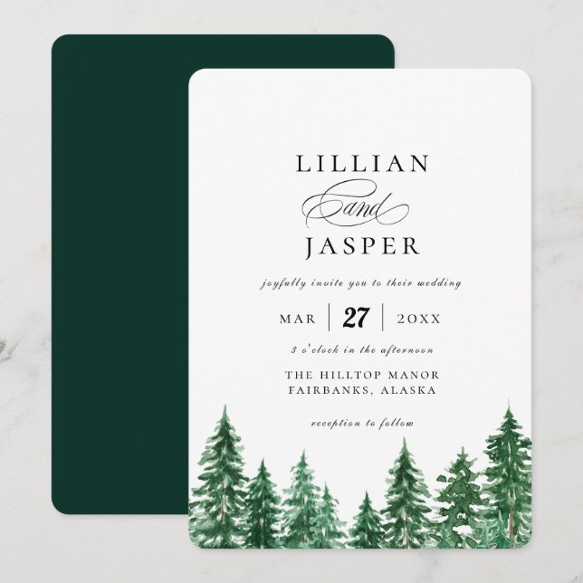 Rustic Watercolor Forest Wedding Invitation (Front/Back)