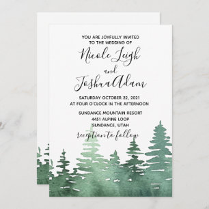 rustic watercolor forest wedding invitation